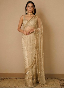 Appealing Embroidered Cream Classic Saree