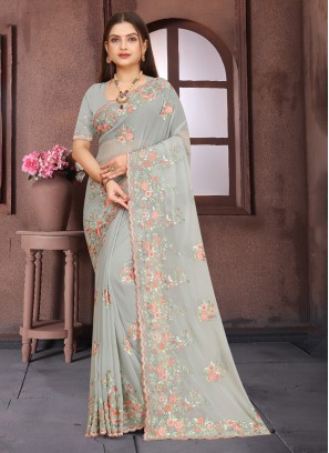 Appealing Grey Contemporary Style Saree