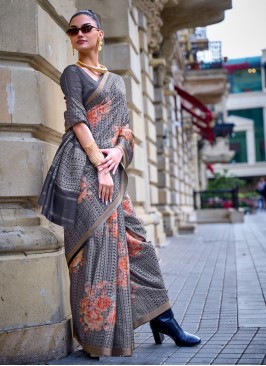 Appealing Grey Festival Classic Saree