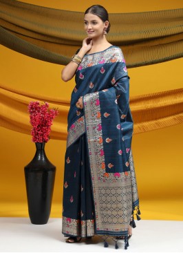 Appealing Navy Blue Woven Designer Saree