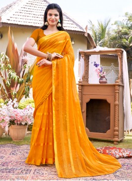 Appealing Orange Woven Fancy Fabric Saree