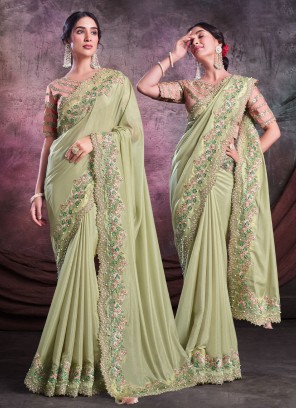 Appealing Sea Green Shimmer Trendy Saree