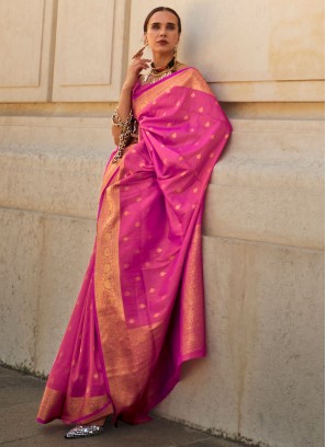 Appealing Silk Pink Weaving Trendy Saree