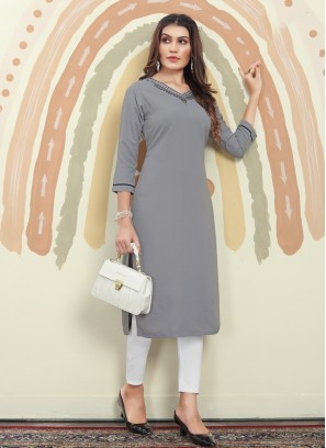 Aqua Blue and Grey Mirror Party Wear Kurti