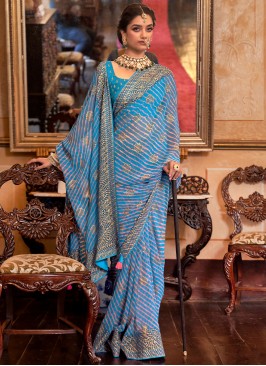 Aqua Blue Color Classic Saree