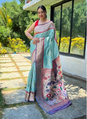 Aqua Blue Color Classic Saree