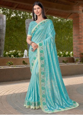 Aqua Blue Color Classic Saree