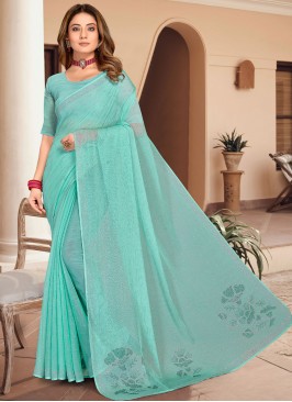 Aqua Blue Color Contemporary Style Saree