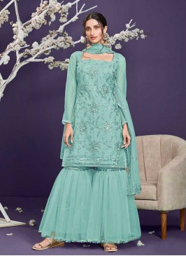 Aqua Blue Color Ladies Sharara Suit