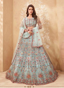 Aqua Blue Color Net Lehenga Choli
