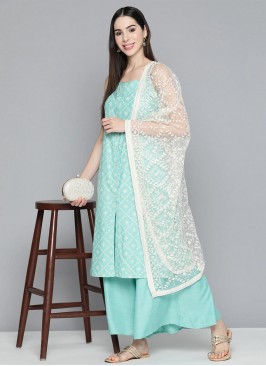 Aqua Blue Color Palazzo Salwar Kameez