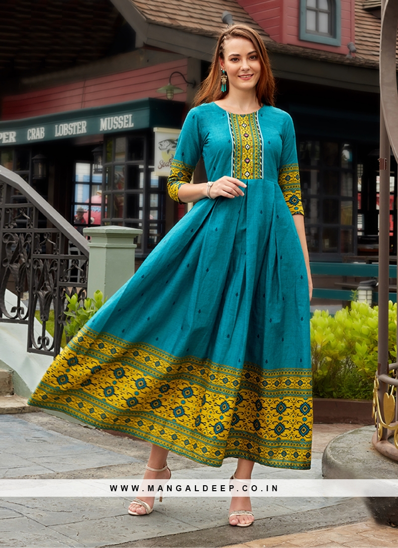 Applique & Sujani Aqua Blue Kurti for women – Bihart