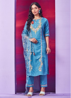 Aqua Blue Cotton Readymade Salwar Kameez