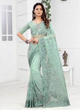 Aqua Blue Embroidered Classic Saree