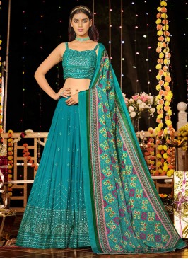 Aqua Blue Embroidered Lehenga Choli