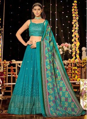Aqua Blue Embroidered Lehenga Choli