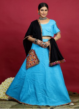 Aqua Blue Embroidered Trendy Lehenga Choli