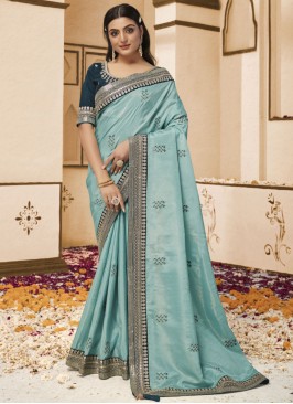 Aqua Blue Engagement Contemporary Style Saree
