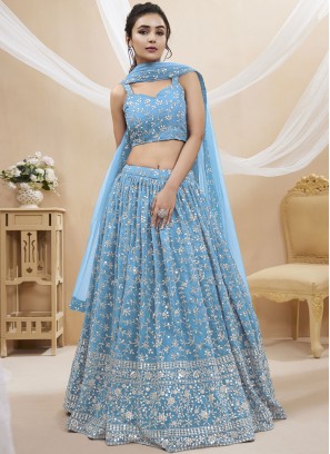 Aqua Blue Festival Georgette Trendy Lehenga Choli