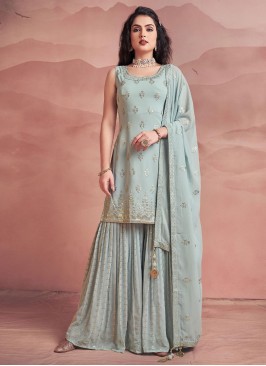 Aqua Blue Georgette Designer Salwar Kameez