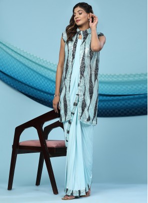 Aqua Blue Imported Party Traditional Saree