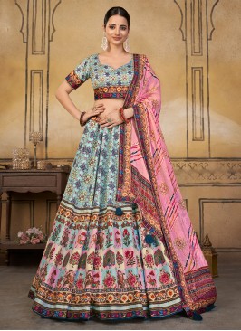 Aqua Blue Khatli Work Engagement Lehenga Choli