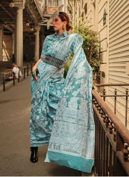 Aqua Blue Lucknowi work Classic Saree