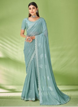 Aqua Blue Mirror Jacquard Classic Saree