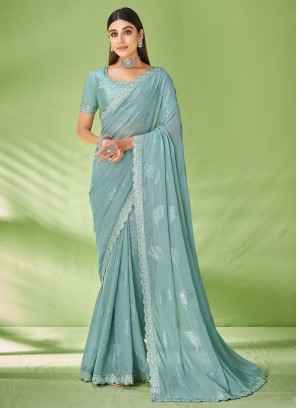 Aqua Blue Mirror Jacquard Classic Saree