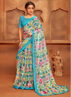 Aqua Blue Net Classic Saree