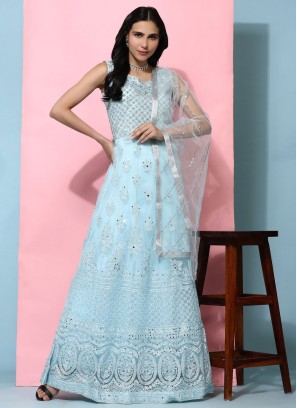 Aqua Blue Party Designer Gown