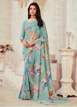 Aqua Blue Party Georgette Classic Saree