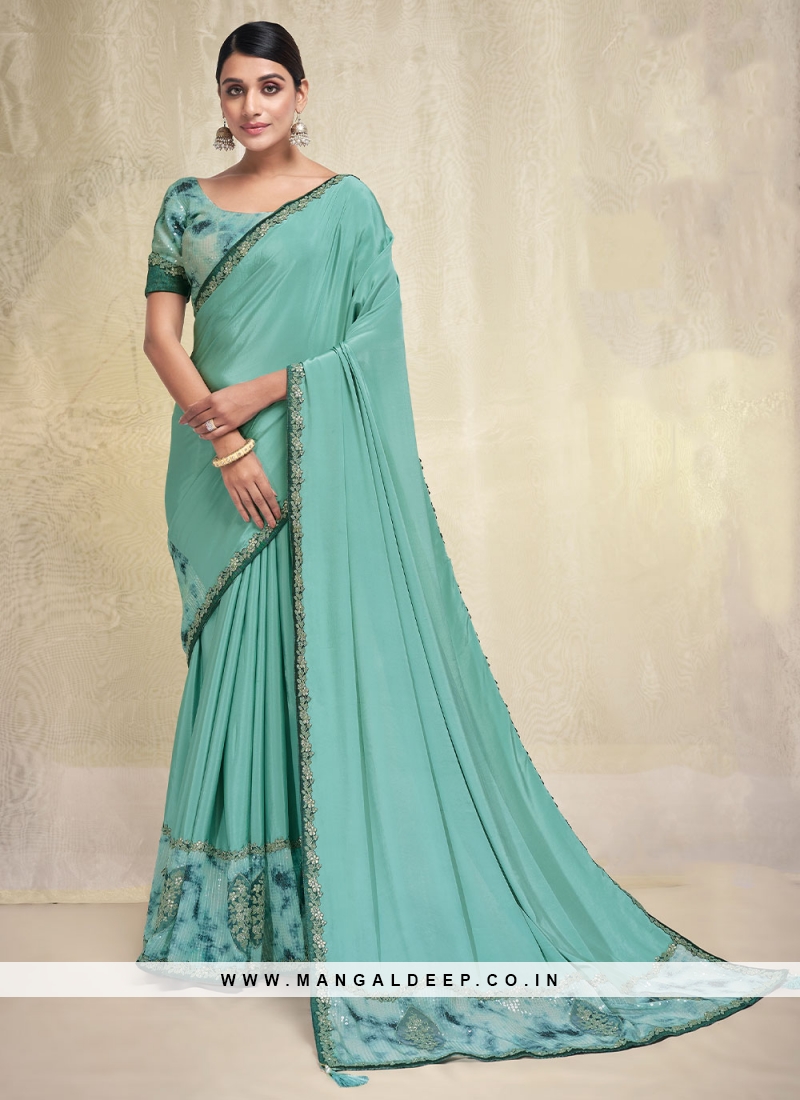 Classic Saree In Aqua Blue – Mindhal