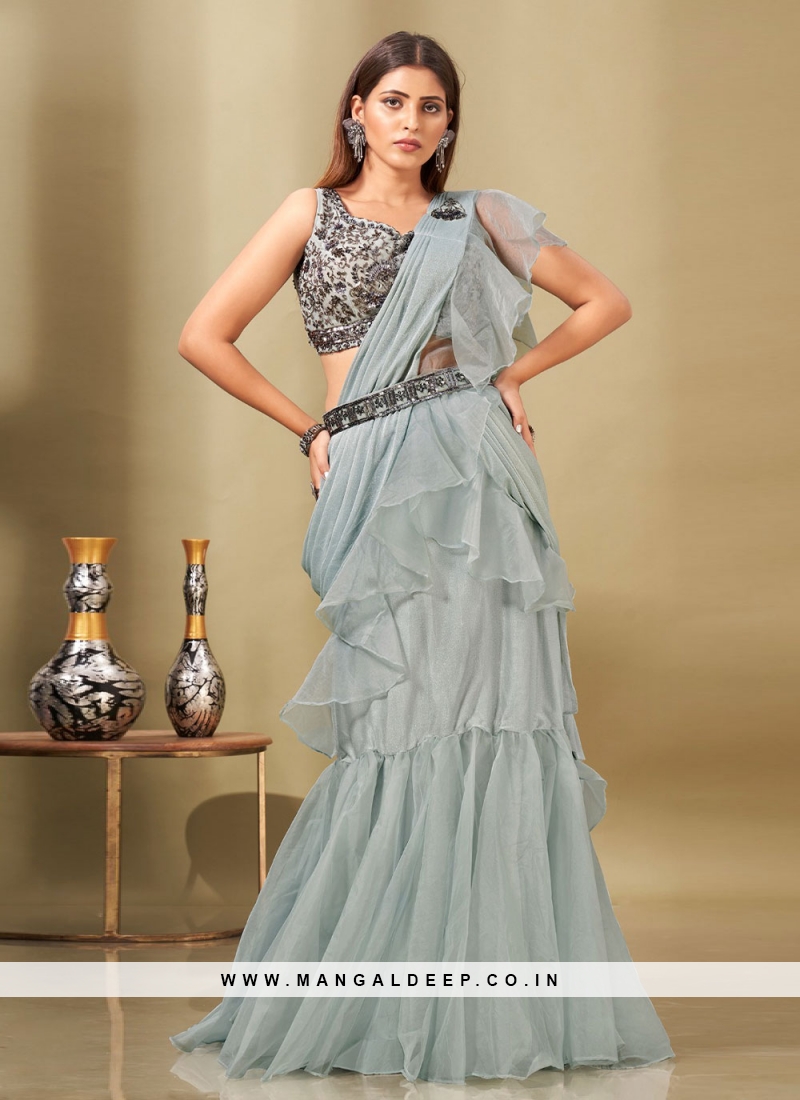 Beautiful organza frill Saree. | Gowns dresses elegant, Saree designs party  wear, Bridal dress fashion