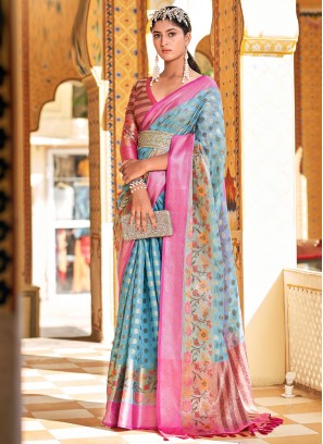 Aqua Blue Sangeet Tissue Contemporary Saree