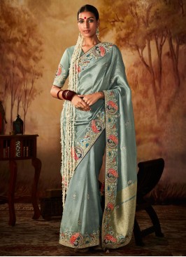 Aqua Blue Sequins Classic Saree