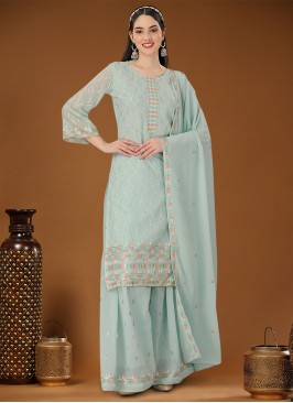 Aqua Blue Sequins Designer Salwar Kameez