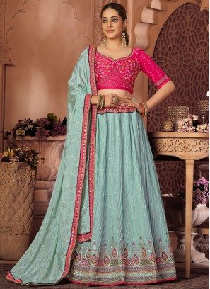 Aqua Blue Sequins Trendy Lehenga Choli