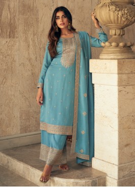 Aqua Blue Silk Ceremonial Salwar Kameez