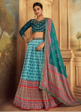 Aqua Blue Silk Designer Lehenga Choli