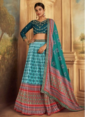 Aqua Blue Silk Designer Lehenga Choli