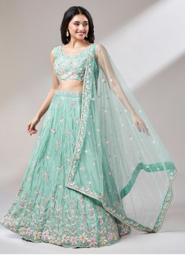 Aqua Blue Thread Engagement Trendy Lehenga Choli