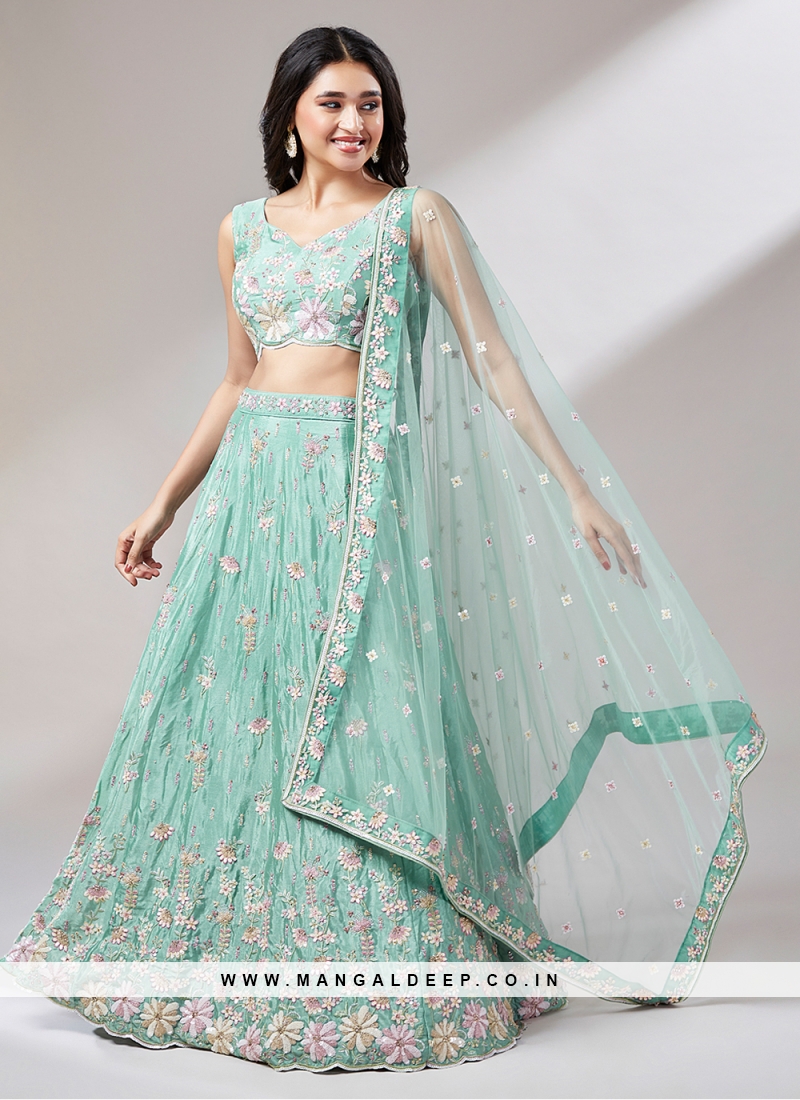 Aqua Blue Thread Engagement Trendy Lehenga Choli
