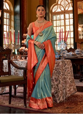 Aqua Blue Weaving Classic Saree