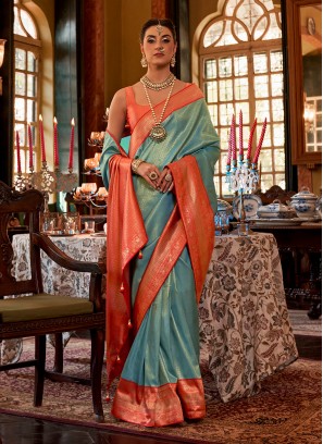 Aqua Blue Weaving Classic Saree