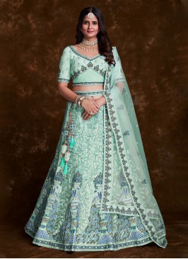 Aqua Blue Wedding Net A Line Lehenga Choli