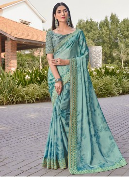 Aqua Blue Wedding Silk Trendy Saree