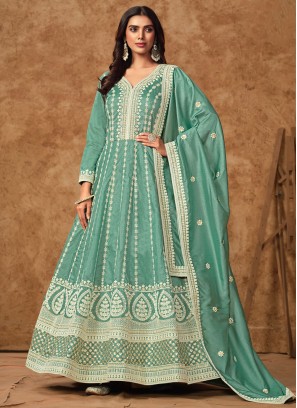 Aqua Blue Zari Trendy Gown