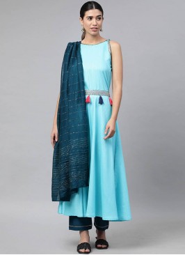 Aqua Color Viscose Cotton Readymade Suit