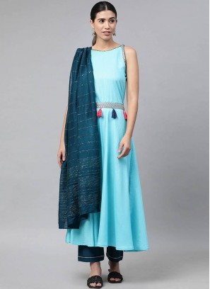 Aqua Color Viscose Cotton Readymade Suit